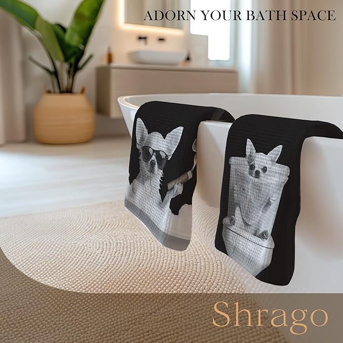 Funny Chihuahua Bathroom Hand Towels, Dog Bathroom Decor, Chihuahua Gifts for Women Men Hand Towels for Bath Room Washroom, Gifts for Dog Lovers, 16x24 Inch Set of 2