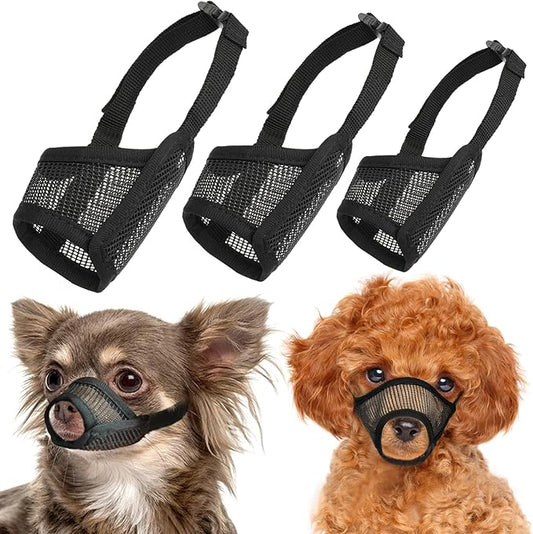 LUCKYPAW Dog Muzzle Suits for Small Medium Large Dogs, Mesh Muzzle Anti Biting Chewing, Breathable Mouth Cover Set with Adjustable Strap for Grooming Vet Visiting Training (Small 3 PCS(XXS-S), Black)