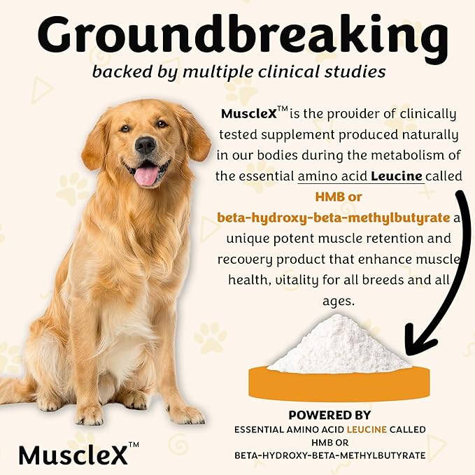 MuscleX™ Canine Muscle Formula Dogs with CaHMB 500 mg and Vitamin D3 - Natural Muscl Building Formula - Helps Reduce Muscle Loss Due to Normal Aging and Improves Recovery from Injury (90 Capsules)