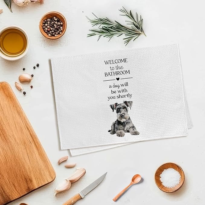 Funny Schnauzer Dog Hand Towels, Schnauzer Gifts for Women DogLovers Hand Towel, A Dog Will Be with You Shortly Decorative Towels Bath Towel for Bathroom, Funny Dogs Bathroom Decor, 16x24in