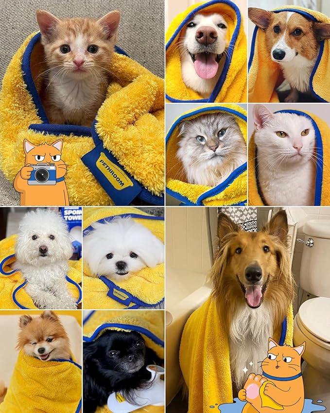 PETHROOM Ultra Absorbent Pet Towel | Quick-Drying, Soft Microfiber Dog & Cat Bath Towel | Lightweight, Durable, Fast Water-Soaking | Ideal for All Breeds (Medium) 15.7" x 31.5" (Pack of 2)