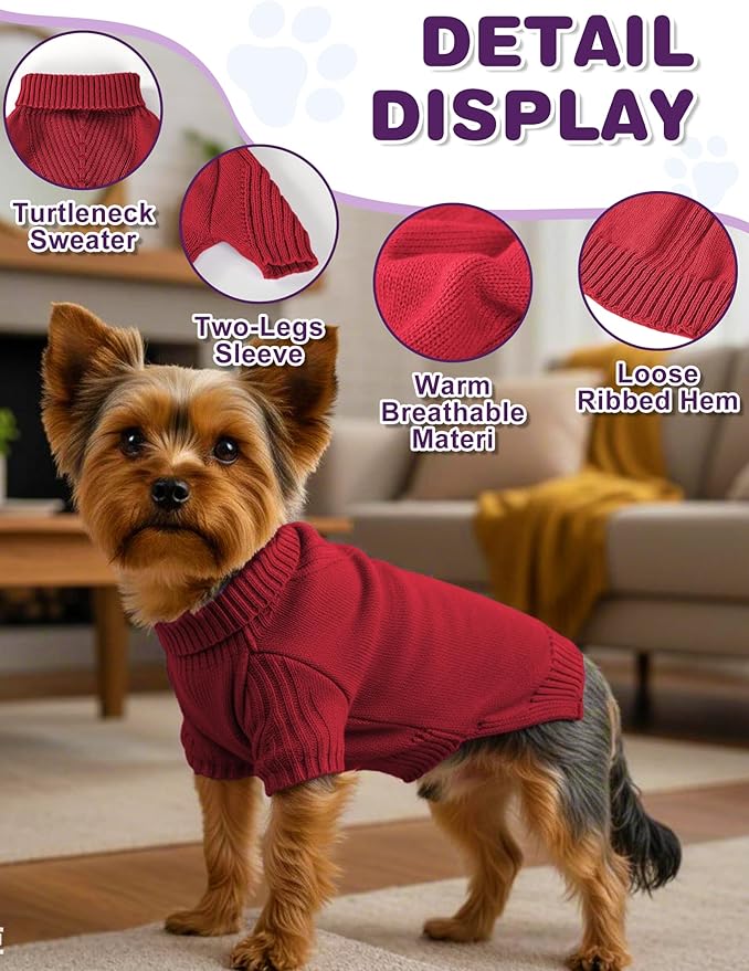 Dog Sweaters for Small Medium Large Dog, Classic Turtleneck Pet Clothes Warm Thermal Doggy Winter Coat, Thick Double Knitting Collar Pullover Cold Weather Puppy Jacket for Indoor & Outdoor Wear