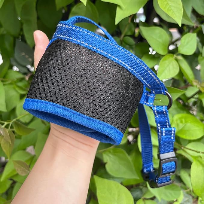 New 2025 Dog Muzzle for Small Dogs, Soft Material with Reflective & Adjustable Strap, Breathable Mouth Guard for Biting Chewing Grooming, Allow Panting Drinking, Prevent Biting (Blue, L Size)