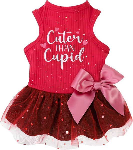 Fitwarm Cuter Than Cupid Dog Tulle Dress, Cute Girl Dog Clothes, Funny Pet Apparel, Burgundy Red, XXS