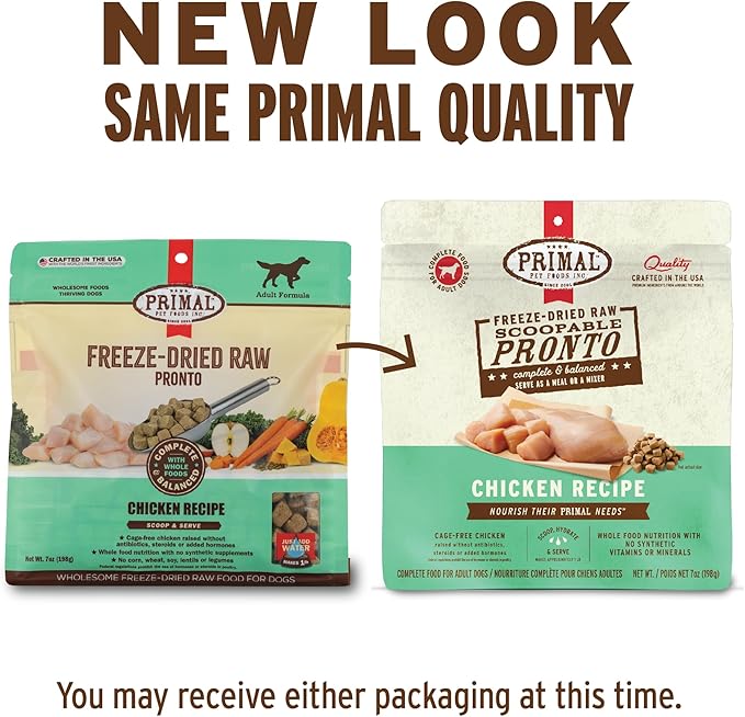Primal Freeze Dried Dog Food, Pronto Mini Nuggets, Chicken; Scoop & Serve,Complete & Balanced Meal;Also Use As Topper or Treat; Premium, Healthy, Grain Free, High Protein Raw Dog Food 25 oz(Pack of 2)