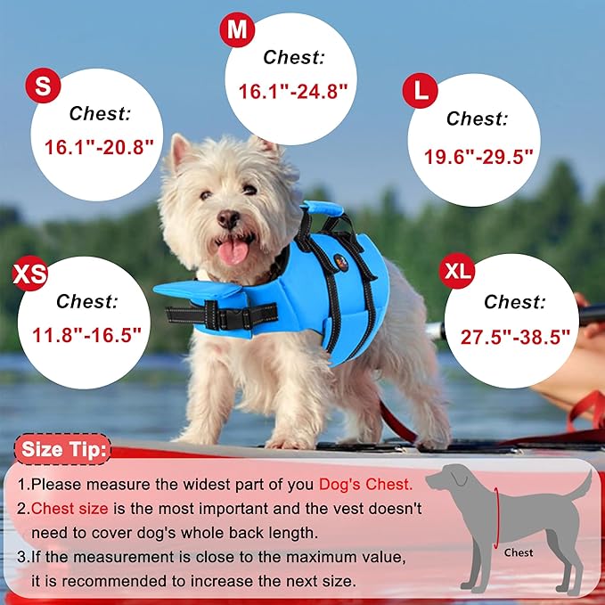 Dogcheer Dog Life Jacket with Zipper and 4ft Leash, Adjustable Pet Life Vest for Swimming Boating, High Buoyancy Flotation Swim Vest PFD for Small Medium and Large Dogs-Blue,XL