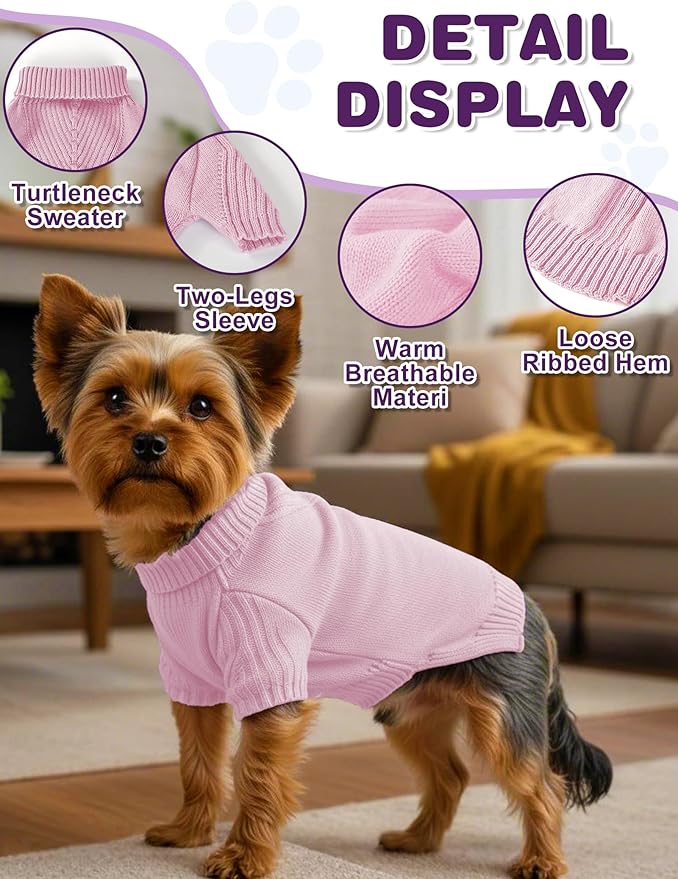 Dog Sweaters for Small Medium Large Dog, Classic Turtleneck Pet Clothes Warm Thermal Doggy Winter Coat, Thick Double Knitting Collar Pullover Cold Weather Puppy Jacket for Indoor & Outdoor Wear