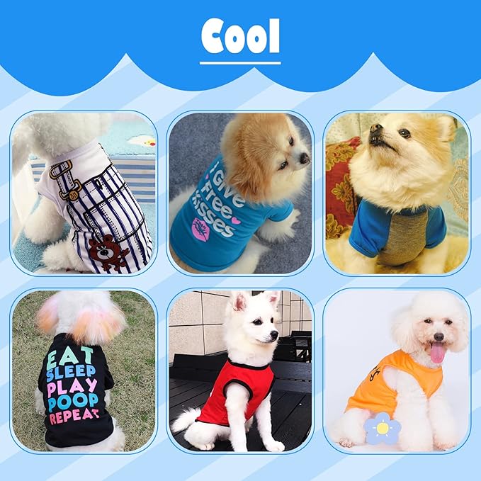 6 Pack Dog Clothes for Small Dogs Boy and Girl, Soft and Breathable Puppy Kitten Dog Shirts with Letters for Pet Cats, Dogs' T-Shirts Apparel Sleeveless Vests for Chihuahua Yorkies