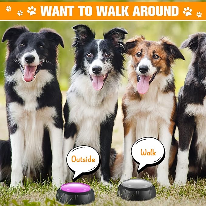 Yunsailing 12 Pack Dog Talking Buttons for Communication Voice Recordable Sound Buttons Talking Buzzers Set with Stickers 30 Seconds DIY Pet Speech Training Button for Dogs & Cats Training