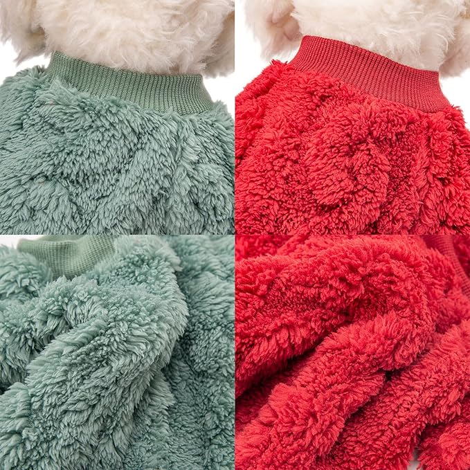 Dog Sweater, 2 Pack Dog Sweaters for Small Dogs or Cats, Girl or Boy, Warm Dog Clothes Shirt Coat for Winter Christmas (Green, Red, X-Small)