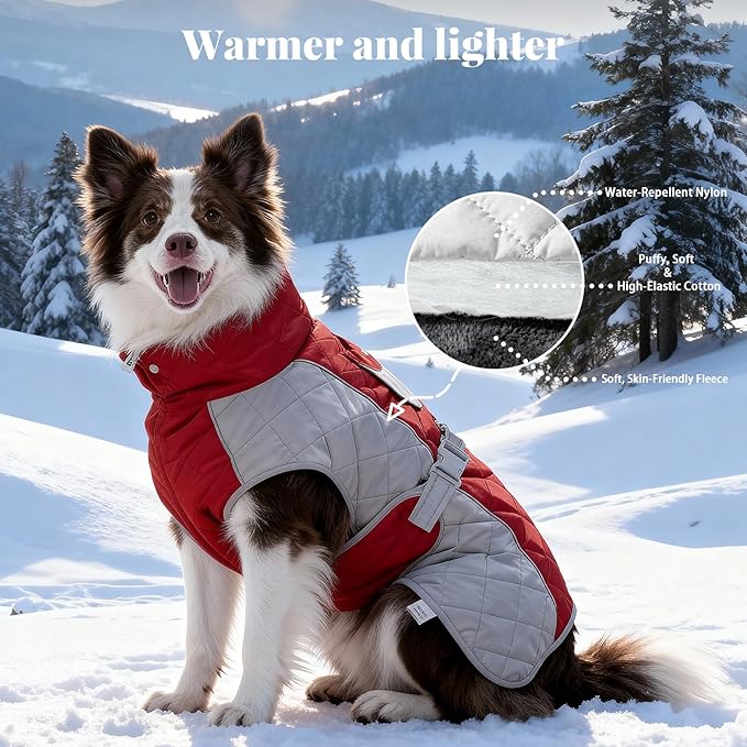 Dog Coat Dogs Jacket Waterproof Reflective Adjustable Dog-Winter Coats for Small/Medium/Large Dogs Dachshund Coat-(Red, X-Large)
