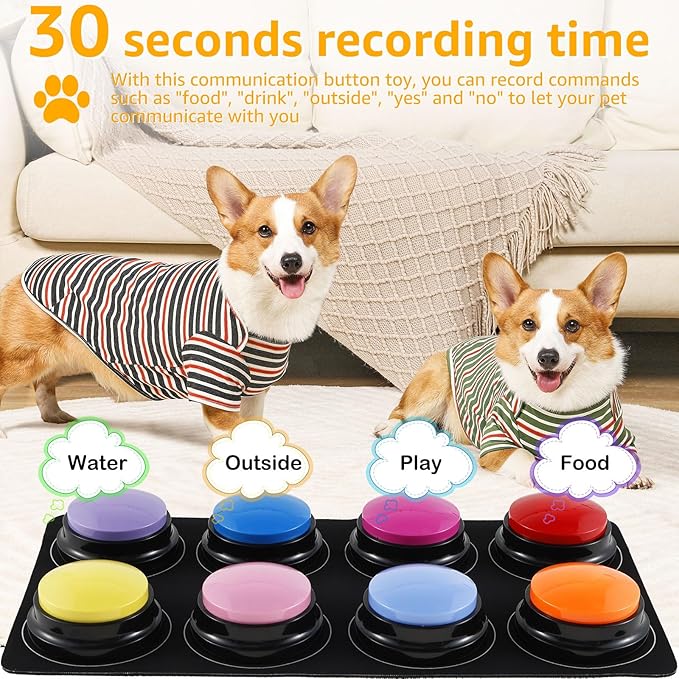 8Pcs Dog Buttons for Communication Voice, Recording Button Dogs for Words Talking and Answer, 30 Seconds Buttons Personalized Sound Answering Buzzer Best Toys fit Dog Tranning(8pcs)
