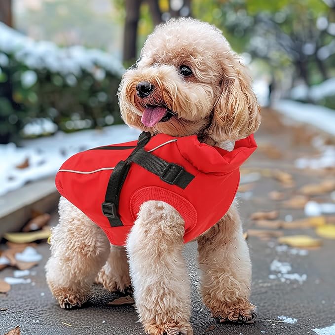 Dog Winter Coat Reflective Water-Resistant Jacket, Fleece Lined Windproof Puppy Coat with Back Zipper & D-Ring, Cold Weather Dog Coats for Small Medium Dogs (XL, Red)