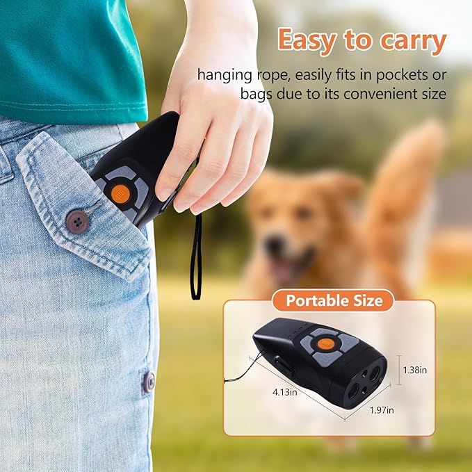 Dog Bark Deterrent Devices, Rechargeable Anti Barking Device for Dogs, Train Your Pet to Stop Bad Behavior Without Hurting it, with LED Light and Rechargeable Battery, Indoor and Outdoor Use