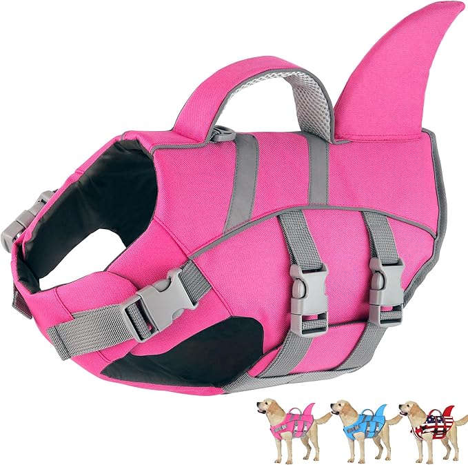 Dogcheer Shark Fin Dog Life Jacket, Adjustable Dog Harness Life Vest for Swimming Boating, Reflective Puppy Swim Vest Pet Flotation Device for Small Medium Large Dogs -Pink,S