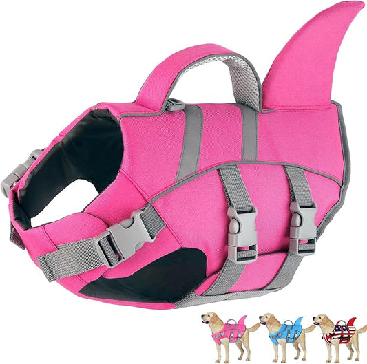 Dogcheer Shark Fin Dog Life Jacket, Adjustable Dog Harness Life Vest for Swimming Boating, Reflective Puppy Swim Vest Pet Flotation Device for Small Medium Large Dogs -Pink, XS