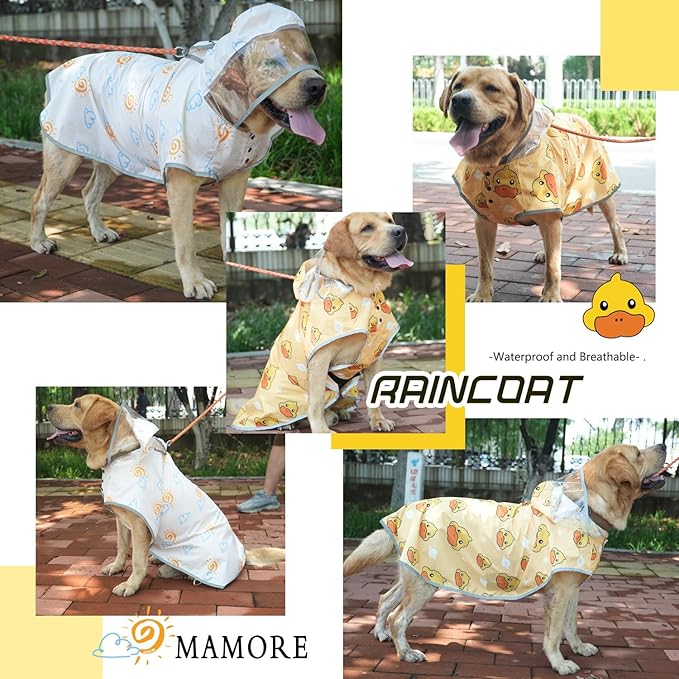 MAMORE Dog Raincoat, Waterproof Rain Jacket with Hood for Small Medium Large Dogs and Puppies, Packable Dog Poncho, Reflective, Adjustable (Yellow Duck, Medium)