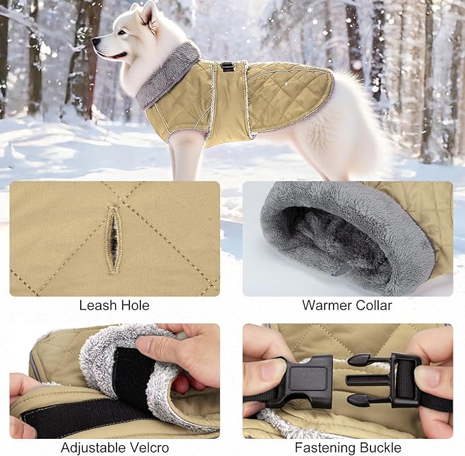 Dog Coat, Warm Dog Winter Coat for Medium Dogs, Waterproof Jacket with Adjustable Buckle & Velcro, Reflective Turtleneck Cold Weather Coats, Pet Fleece Vest Snow Jacket (Brown, S)