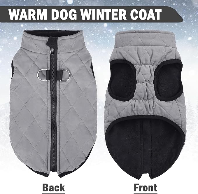 SCENEREAL Winter Dog Vest Coat with Harness Built in, Warm Dog Jacket, Small Medium Dogs Cold Weather Coats with Zipper, Fleece Puffer Vest Windproof Snow Clothes for Puppy Pet