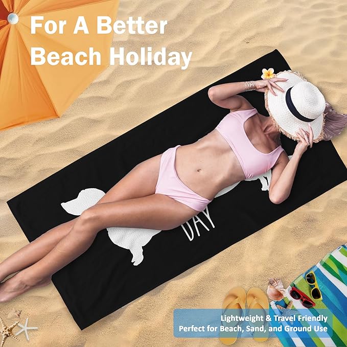 Black Dachshund Dog Beach Towel Gifts for Dog Lovers Owner, Funny It's Been A Long Day Microfiber Quick Dry Travel Sand Free Beach Towels Oversized Decor for Bathroom Swimming Pool 30x60 Inch