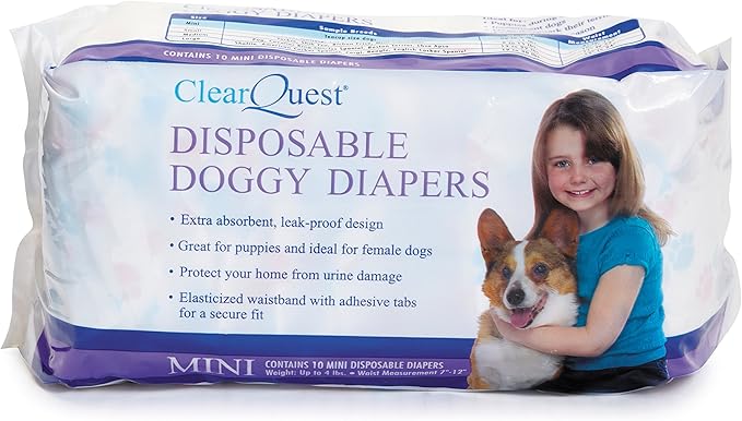 ClearQuest Disposable Doggy Diapers, Super Absorbent Leak-Proof Pet Diapers