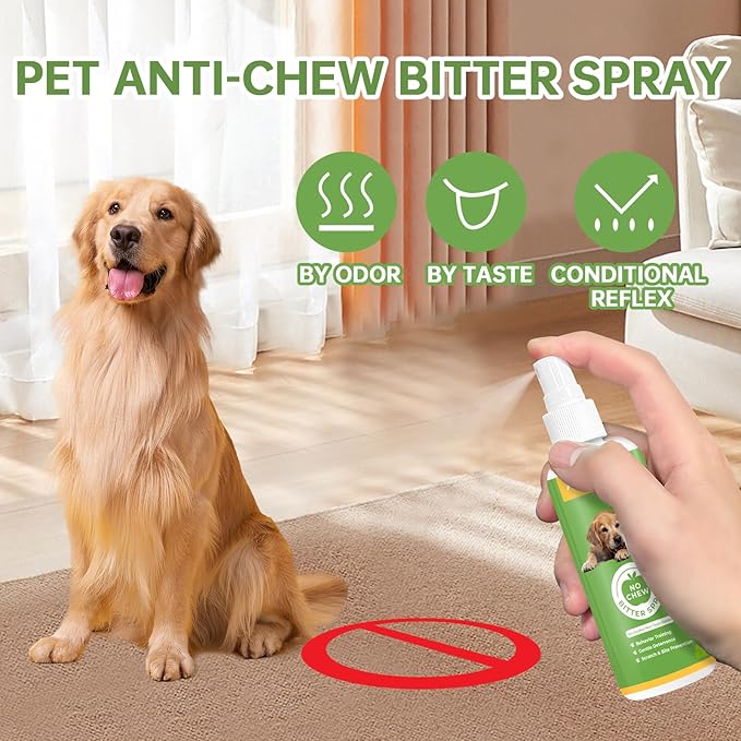 No Chew Spray for Dogs, Bitter Apple Spray for Dogs to Stop Chewing Licking Furniture, Shoes, Bandages & Plants, Safe Anti Chew Solution for Indoor & Outdoor Use, No Alcohol & Non-Toxic