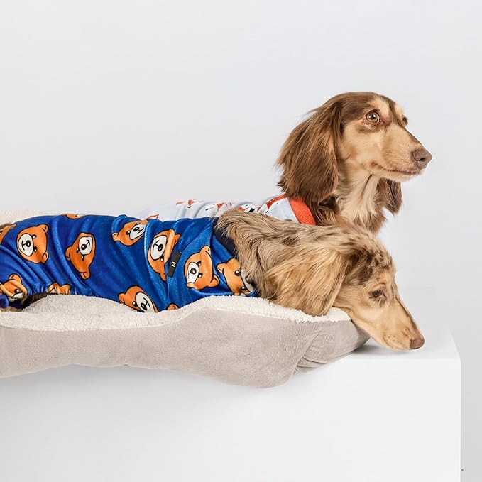 Fitwarm Cute Bear Dog Pajamas, Dog Clothes for Small Dogs Boy Girl, Fleece Pet Onesie with Feet, Royal Blue, Brown, Small