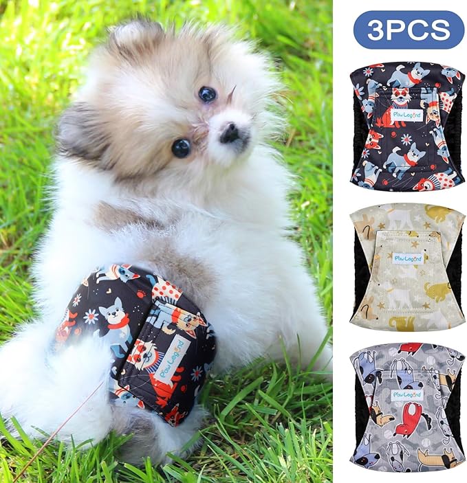 Paw Legend Washable Dogs Diapers Male Dog Belly Bands for Male Dogs Diapers Reusable Puppy & Doggie Diapers Male (3 Pack, Small)