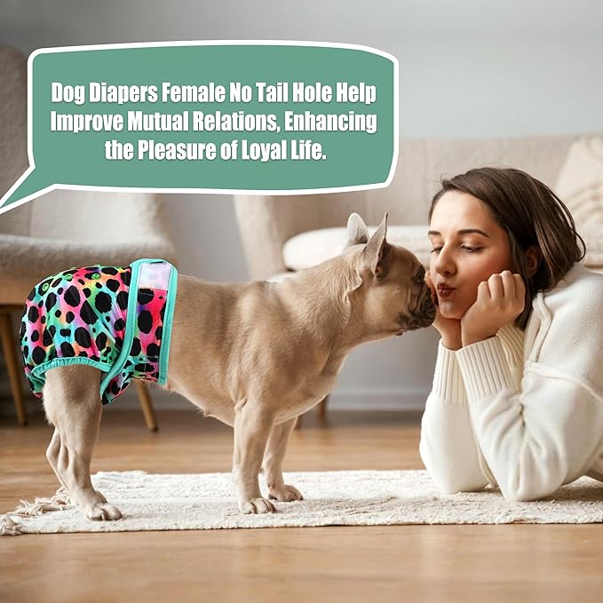 wegreeco Frenchie Dog Diapers Female No Tail Hole,Washable Pet French Puppy Bulldog Diapers Female for Period Heat,Reusable Doggy Doggie Dog Diapers （Cow Pattern X-Large）