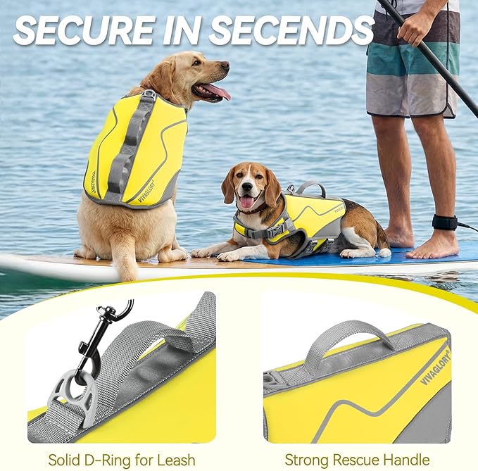 VIVAGLORY Neoprene Dog Life Vest, Dog Life Jacket for Swimming & Boating, Lightweight & Buoyancy for Puppy Doggy, Swimming Vest with Handle, S, Yellow