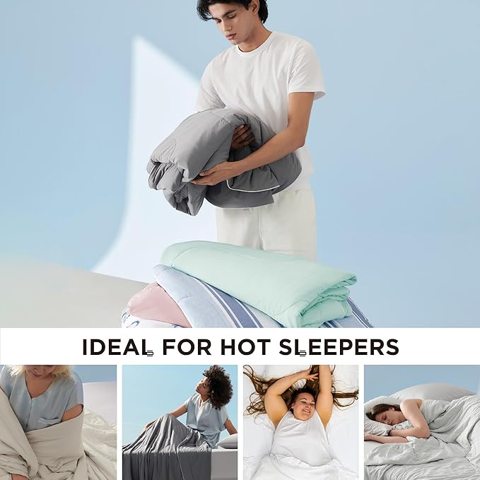Bedsure Cooling Blankets for Hot Sleepers - Cooling Comforter, Cold and Lightweight Gift for Night Sweats, Full Size Ice Breathable Summer Blanket for Bed, Dark Grey, 80x90 Inches