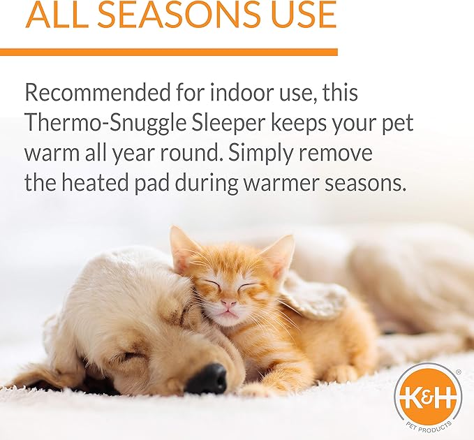 K&H Pet Products Heated Dog Bed Indoor, Thermo-Snuggly Sleeper with Removable Waterproof Heated Pad, Calming Pillow Pet Bed, Machine Washable, Safety Listed - Medium 26 X 20in Sage/Tan