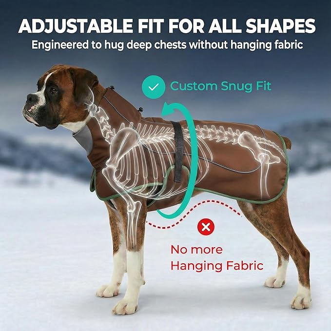 Softshell Dog Winter Vest, Fleece Lined Water-Repellent Jacket with Fur-Safe Buckle (No Hook & Loop) for Hiking, Adjustable Reflective Winter Coat for Active Dogs (Brown, Small)