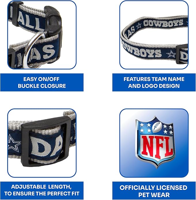 Pets First NFL Dallas Cowboys Licensed PET COLLAR, Medium - Heavy-Duty, Strong, and Durable Dog Collar. Available in 31 Football Teams and 4 Sizes