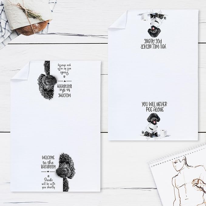 Cabana Bro Funny Black Poodle Bathroom Hand Towels, Poodle Gifts for Women Men, Dog Lover Gifts, Welcome to The Bathroom Decorative Hand Towels for Bath Room Washroom, 16x24 Inch Set of 2