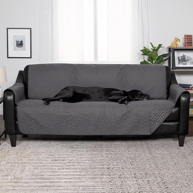 Furhaven Waterproof & Non-Slip Large Sofa/Couch Cover Protector for Dogs, Cats, & Children - Quilted Paw Print Living Room Furniture Cover - Gray, Large Sofa
