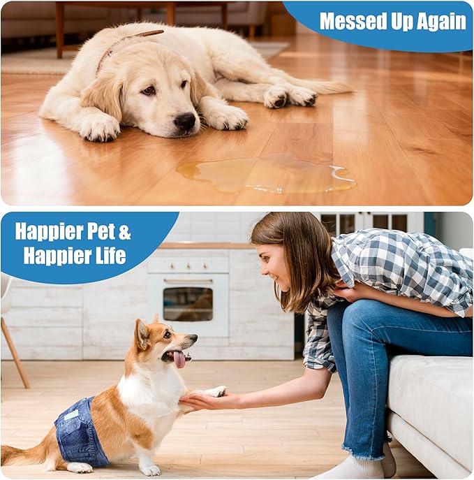 wegreeco Washable Male Dog Diapers (Pack of 3) - Washable Male Dog Belly Wrap (Jeans, XXL)