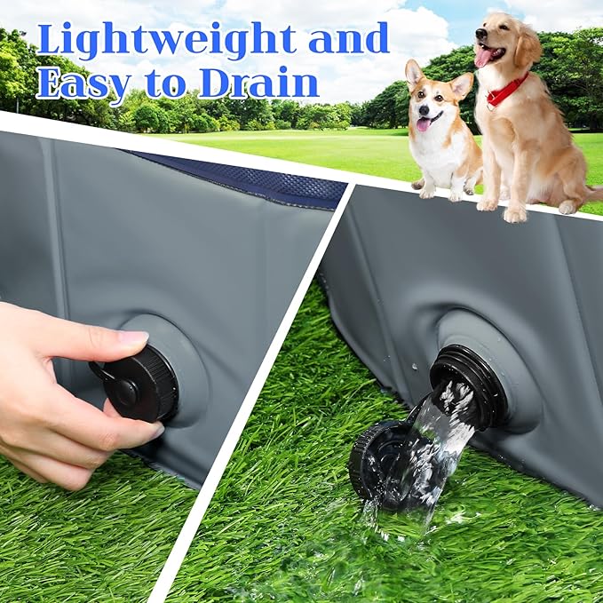 Foldable Dog Pool, Portable Pet Bath Tub and Kiddie Swimming Pool, Collapsible Bathtub for Puppies, Small, Medium and Large Dogs, Cats and Kids, 63 x 12 in, Gray
