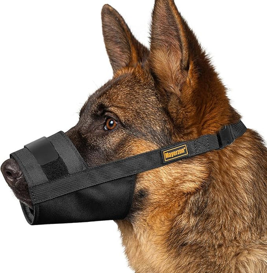 Mayerzon Dog Muzzle for Large Medium Small Dogs, Adjustable Fit, Soft & Sturdy Fabric, Prevents Fierce Barking Biting Chewing, Ideal for Grooming Walking Vet Visits, Allows to Pant Drink (Black, M)