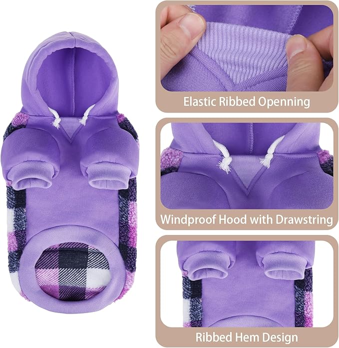 PUPTECK Dog Hoodie Puppy Sweatshirt Warm Dog Sweater Winter Clothes Cold Weather Coats for Small Medium Large Dogs, Purple, L