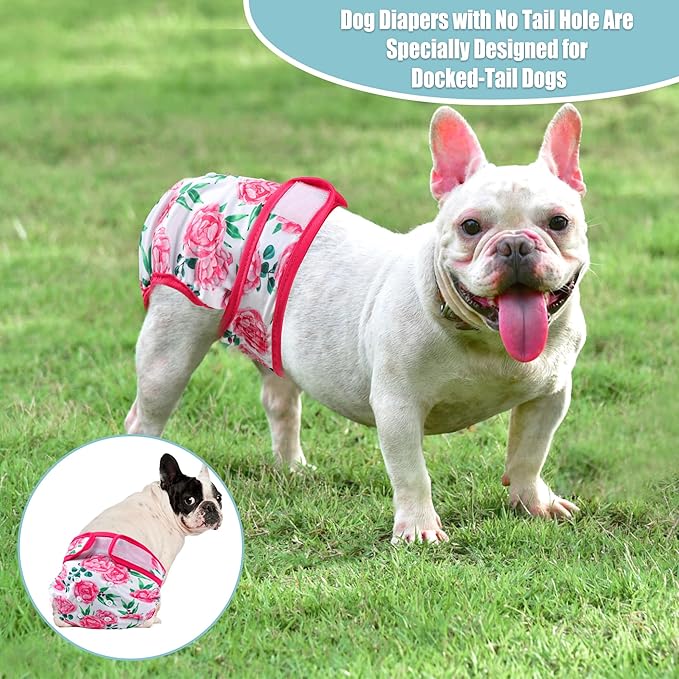 wegreeco Frenchie Dog Diapers Female No Tail Hole,Washable Pet French Puppy Bulldog Diapers Female for Period Heat,Reusable Doggy Doggie Dog Diapers （Ocean of Flowers X-Large）