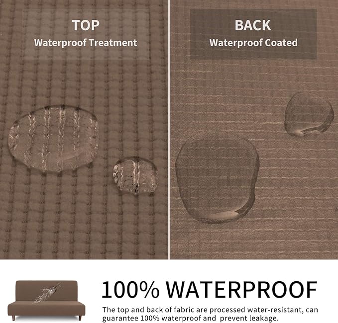Easy-Going 100% Waterproof Futon Cover, Dual Waterproof Couch Cover for Futon, Stretch Jacquard Sofa Cover, Leakproof Furniture Protector for Kids, Pets, Dog and Cat (Medium, Brown)
