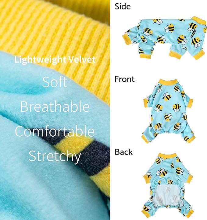 Fitwarm Funny Bee Fleece Dog Pajamas, Warm Winter Dog Clothes for Small Dogs Boy Girl, Cozy Pet Onesie with Feet, Light Blue, XL