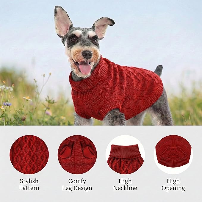 Cable Knitwear Valentines Dog Sweater, Warm Clothes for Chihuahua, Bulldog, Dachshund, Pug, Yorkie,Dog Outfits for Small Dogs Medium Dogs (Red XS)