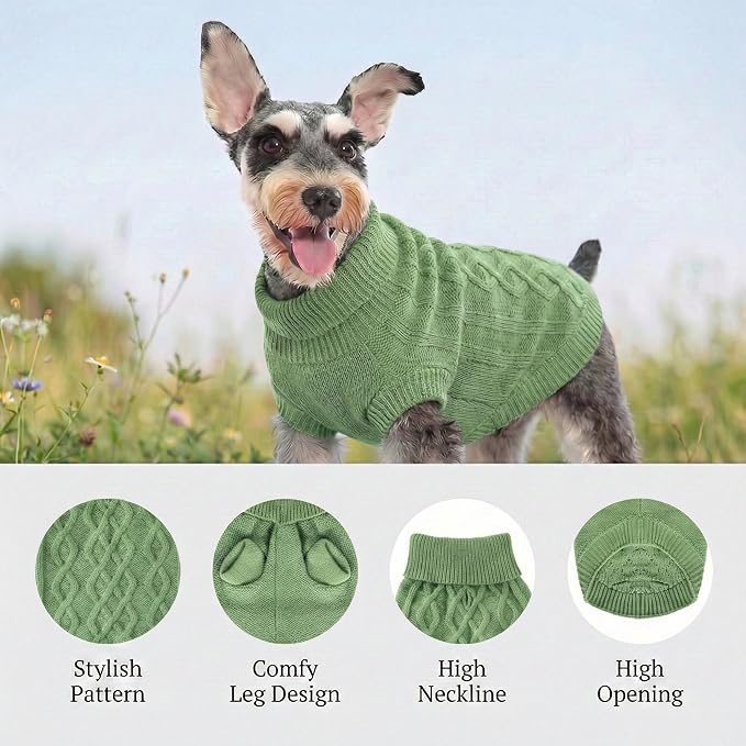 Dog Warm Winter Sweater Pet Clothes Knitwear for Medium Dog for Corgi, West Highland, Schnauzer, Border Collie, Dog Outfits(Green XL)