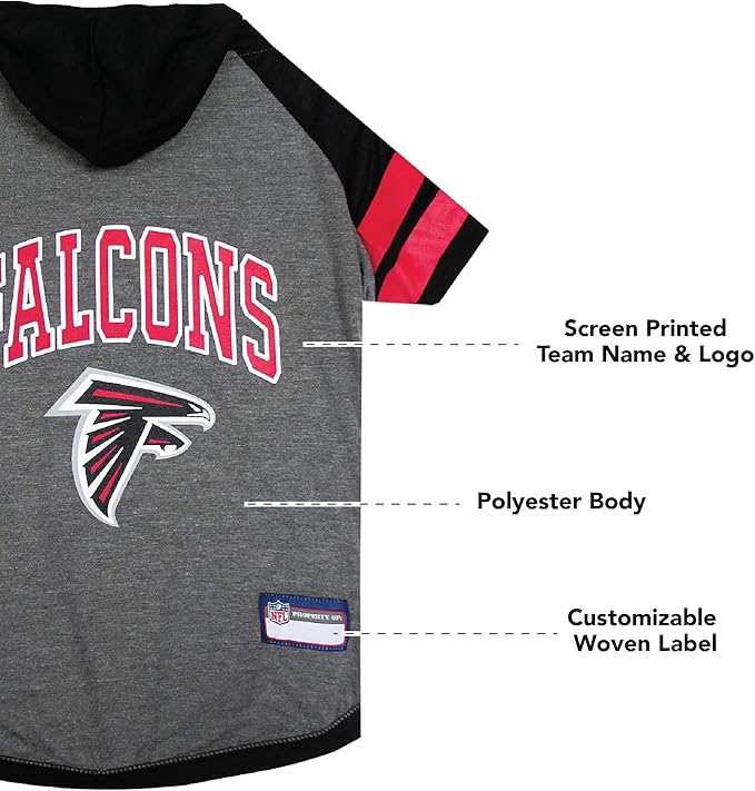 Pets First Hoodie T-Shirt for Dogs & Cats. NFL Atlanta Falcons Football Licensed Dog Hoody Tee Shirt, X-Small Sports Hoody T-Shirt for Pets Licensed Sporty Dog Shirt, ATL-4044-XS