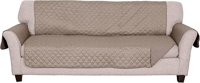 Furhaven Water-Resistant & Reversible Large Sofa/Couch Cover Protector for Dogs, Cats, & Children - Quilted Polka Paw Living Room Furniture Cover - Biscuit Brown, Large Sofa