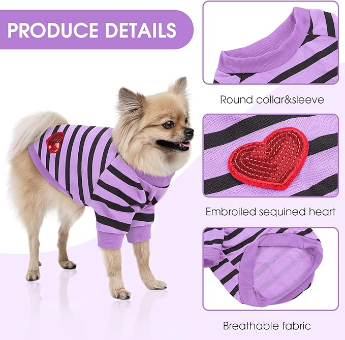 Queenmore Large Striped Dog Shirt,Soft Breathable Dog Shirt for Dogs Cats Boy Girl,Pet Clothes for All Season,Breathable Lightweight Pet Tshirt for Frenchie, Dachshund, Yorkie
