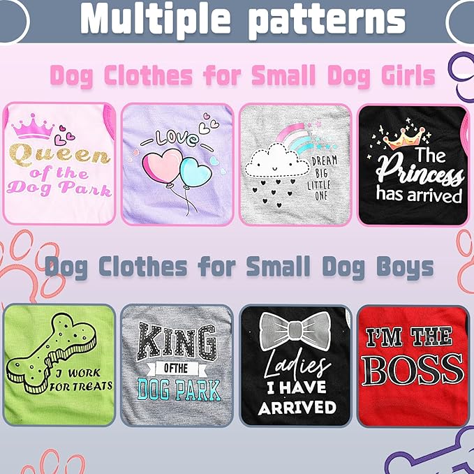 4 Pieces Dog Clothes for Small Dogs Boy Dog Shirt Puppy Clothes for Chihuahua Yorkie Soft Cute Pattern Pet Cat Clothing Black Grey Red Green XXS~M (XXSmall)