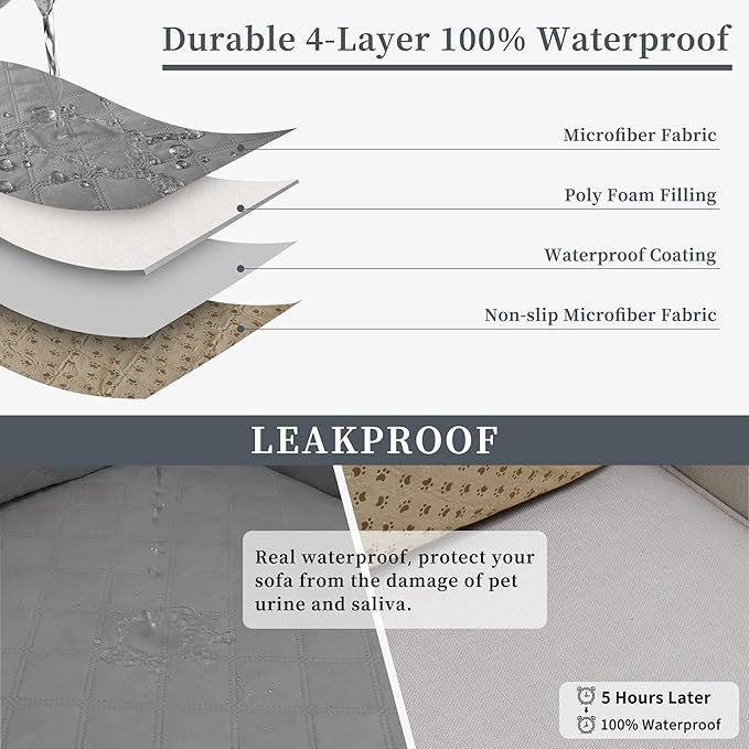Easy-Going Waterproof Sectional Couch Covers with Chaise 2-Piece Non Slip L Shape Sofa Cover for Dogs Leakproof Furniture Protector Cover with Adjustable Strap for Pets (Large, Gray)